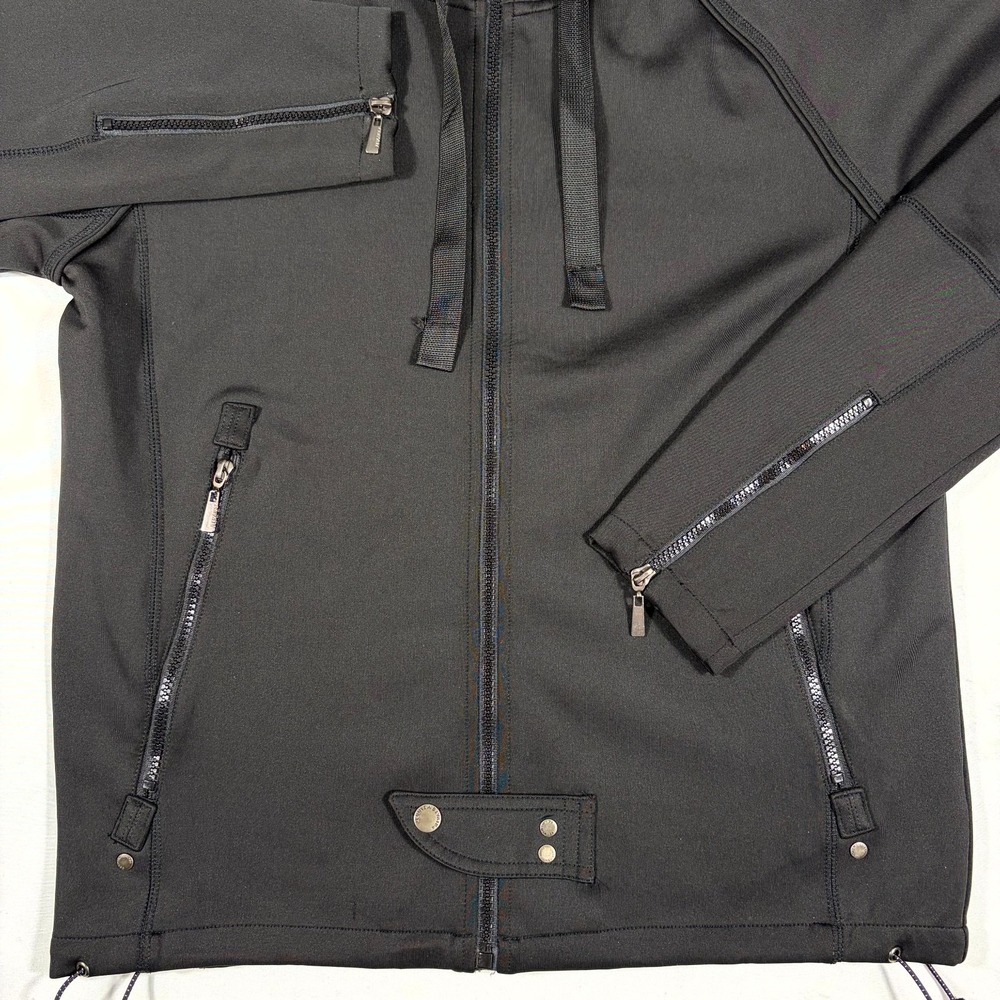 Private Member Hooded Jacket Men's Small Black Stretch Zipped Pockets Drawstring - Picture 4 of 10